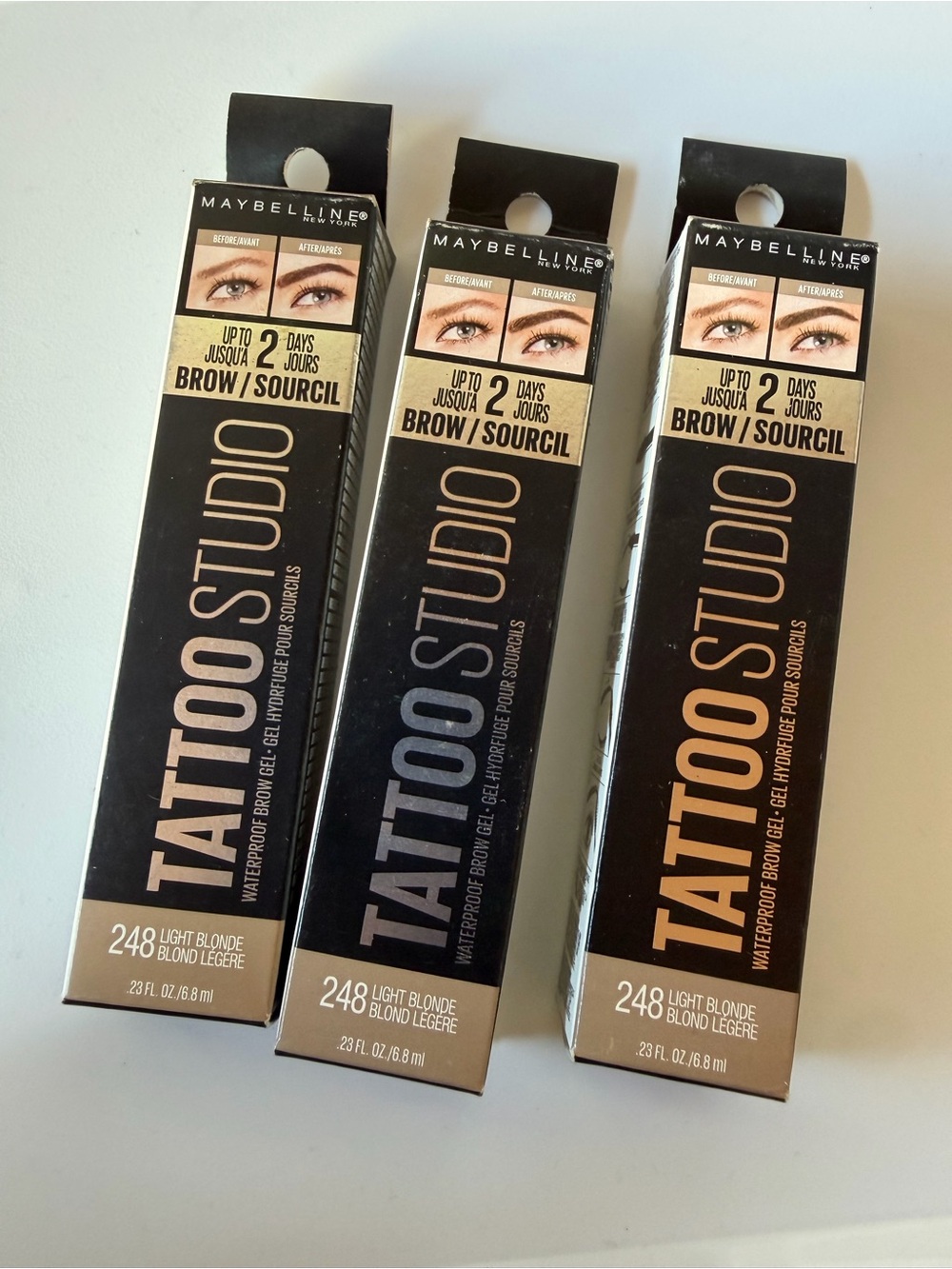3 Maybelline 36Hr Tattoo Studio Brow Gel 248 Light Brown Discontinued Sealed